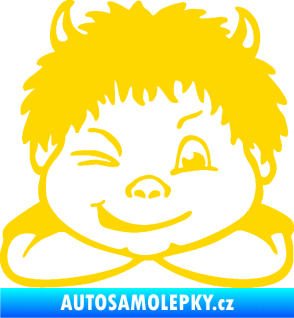 Samolepka Dítě v autě 055 pravá kluk čertík jasně žlutá