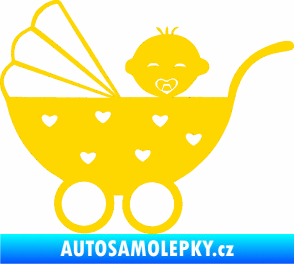 Samolepka Dítě v autě 070 levá kočárek s miminkem jasně žlutá