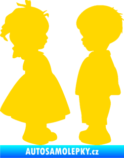 Samolepka Dítě v autě 071 levá holčička s chlapečkem sourozenci jasně žlutá