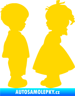 Samolepka Dítě v autě 071 pravá holčička s chlapečkem sourozenci jasně žlutá