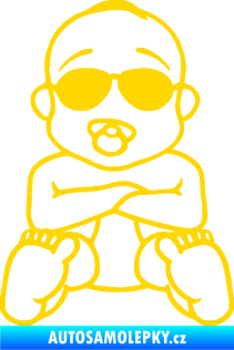 Samolepka Dítě v autě 074 mimčo s brýlemi jasně žlutá