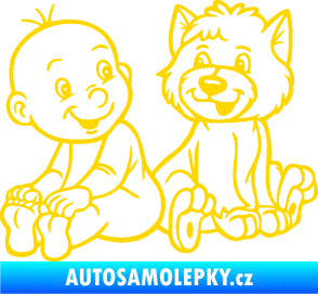 Samolepka Dítě v autě 087 levá chlapeček s pejskem jasně žlutá