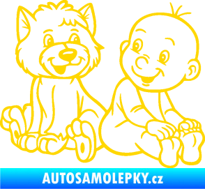 Samolepka Dítě v autě 087 pravá chlapeček s pejskem jasně žlutá