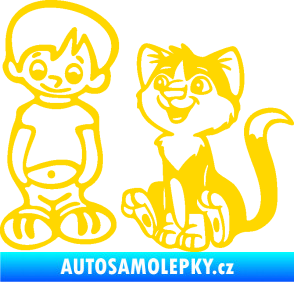 Samolepka Dítě v autě 097 levá kluk a kočka jasně žlutá
