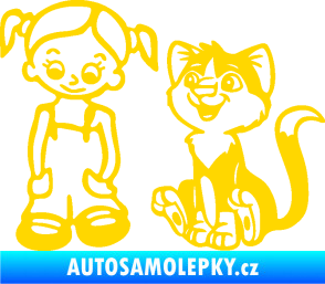 Samolepka Dítě v autě 098 levá holčička a kočka jasně žlutá