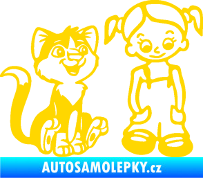 Samolepka Dítě v autě 098 pravá holčička a kočka jasně žlutá