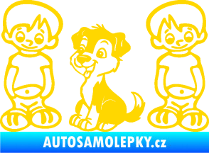 Samolepka Dítě v autě 103 levá dva kluci a pes jasně žlutá
