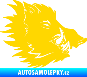 Samolepka Divoké prase 001 pravá kanec hlava jasně žlutá
