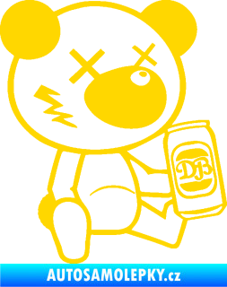 Samolepka Drunk bear 002 pravá medvěd s plechovkou jasně žlutá