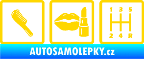 Samolepka Girl race car symboly brush, lipstick, shift jasně žlutá