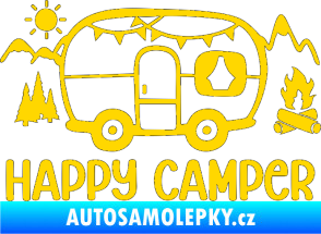 Samolepka Happy camper 002 pravá kempování s karavanem jasně žlutá
