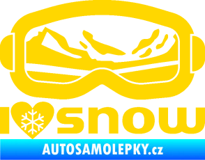 Samolepka I love snow nápis s brýlemi jasně žlutá