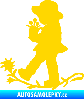 Samolepka Interiér 011 levá dítě s květinou jasně žlutá