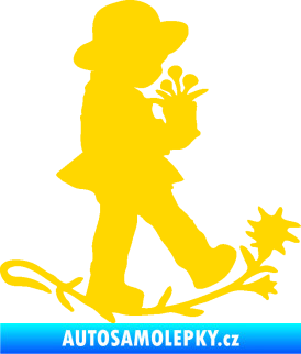 Samolepka Interiér 011 pravá dítě s květinou jasně žlutá