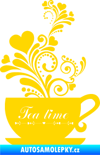 Samolepka Interiér 017 čas na čaj, hrníček s kytičkami jasně žlutá