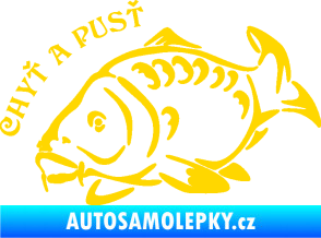 Samolepka Kapr 007 chyť a pusť jasně žlutá