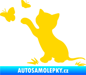 Samolepka Kočka 037 levá s motýlky jasně žlutá