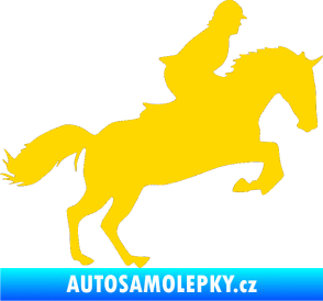 Samolepka Kůň 014 pravá skok s jezdcem jasně žlutá