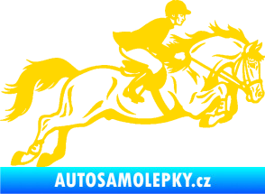 Samolepka Kůň 059  pravá jezdec na koni parkur jasně žlutá