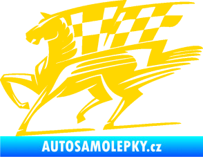 Samolepka Kůň racing 001 levá se šachovnicí jasně žlutá
