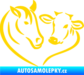 Samolepka Kůň s kravičkou v srdíčku levá láska ke zvířatům jasně žlutá