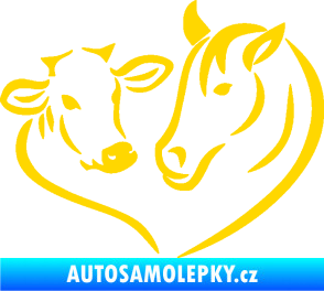 Samolepka Kůň s kravičkou v srdíčku pravá láska ke zvířatům jasně žlutá