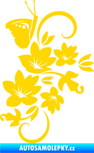 Samolepka Květina dekor 005 pravá s motýlkem jasně žlutá