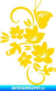 Samolepka Květina dekor 005 levá s motýlkem jasně žlutá