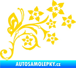 Samolepka Květina dekor 047 pravá s motýlem jasně žlutá
