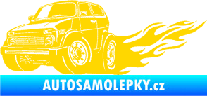 Samolepka Lada auto s plameny levá jasně žlutá