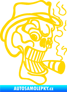 Samolepka Lebka 020 pravá crazy s cigaretou jasně žlutá