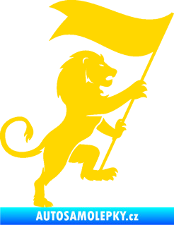 Samolepka Lev heraldika 005 pravá s praporem jasně žlutá