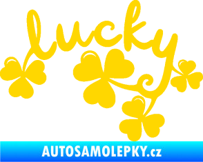 Samolepka Lucky nápis štěstí se čtyřlístky jasně žlutá