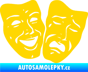 Samolepka Masky tváře 001 pravá veselý a smutný jasně žlutá