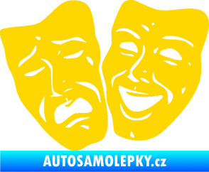 Samolepka Masky tváře 001 levá veselý a smutný jasně žlutá