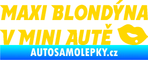 Samolepka Maxi blondýna v mini autě nápis s pusou jasně žlutá