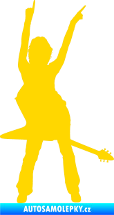 Samolepka Music 016 pravá rockerka s kytarou jasně žlutá