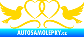 Samolepka Novomanželé 002 holubičky se srdíčky jasně žlutá