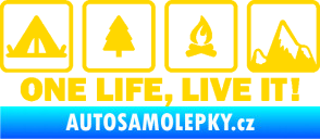 Samolepka One life, live it kempování s nápisem jasně žlutá