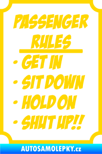 Samolepka Passenger rules nápis pravidla pro cestující jasně žlutá