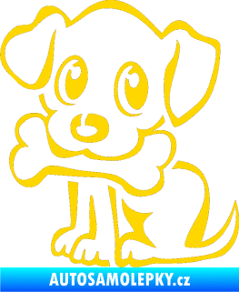 Samolepka Pes 076 levá štěnátko s kostičkou jasně žlutá