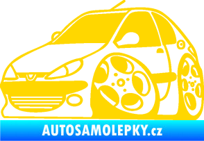 Samolepka Peugeot 206 karikatura levá jasně žlutá