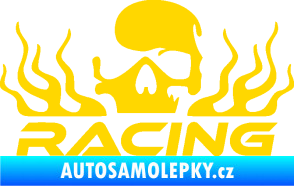 Samolepka Racing nápis s lebkou levá jasně žlutá