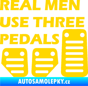 Samolepka Real men use three pedals jasně žlutá