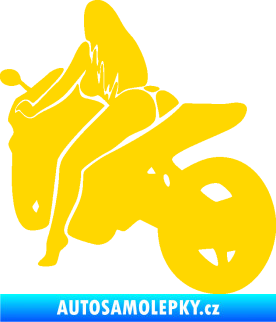 Samolepka Sexy žena na motorce levá jasně žlutá