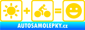 Samolepka Slunce + kolo = veselý smajlík vyjížďka na kole jasně žlutá