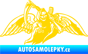 Samolepka Smrtka 016 pravá s křídly a kosou jasně žlutá
