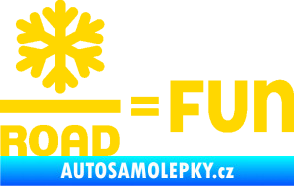 Samolepka Snow road fun nápis s vločkou jasně žlutá
