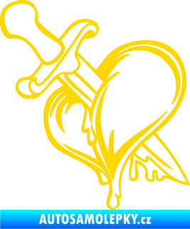 Samolepka Srdce propíchlé dýkou levá jasně žlutá
