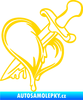 Samolepka Srdce propíchlé dýkou pravá jasně žlutá